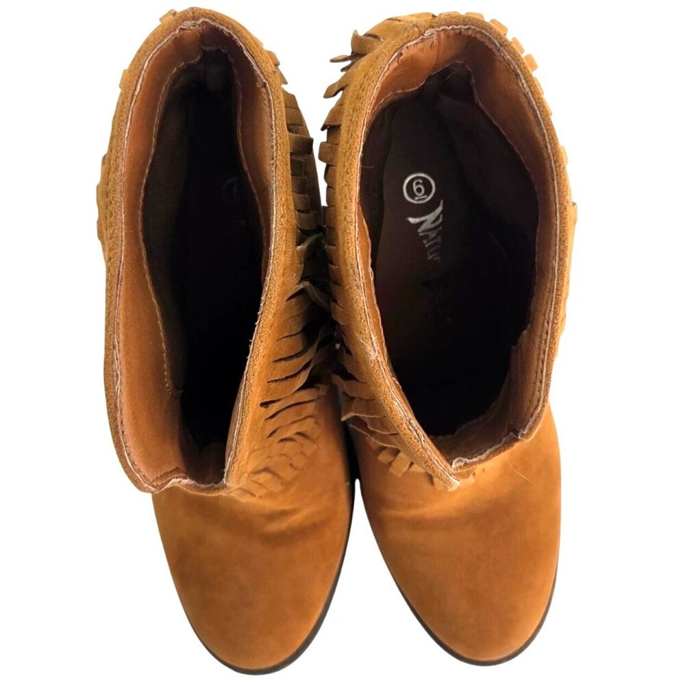 Nature Breeze Tan Faux Suede Double Fringe  Dallas 03 Western Ankle Boots Sz 9 - Picture 5 of 7